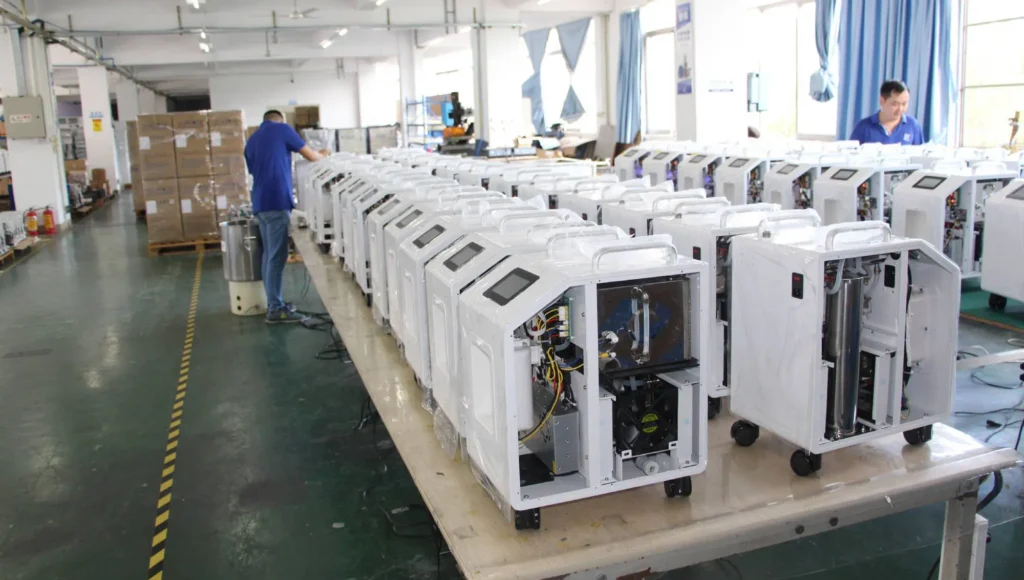 Equipment assembly area with wheeled hydrogen equipment